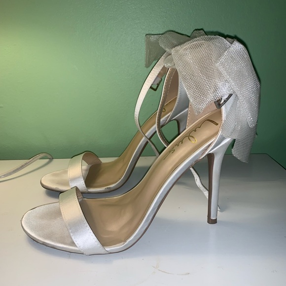 Ayanna Ivory Satin Bow Ankle Strap High Heel Sandals - Picture 8 of 8